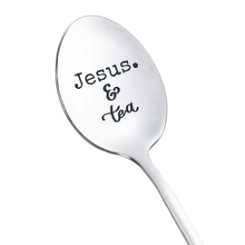 Jesus and Tea Spoon Gifts for Women Men Jesus Tea Lovers Gift for Papa Mom Christian Gifts for Coworker Christmas Birthday Gift for Dad Grandma Tea jesus gift spoons 8 Inch