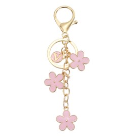 sourcing map Initial Letter Keychain, Cute Flower Keychain Alphabet V Letter Charm for Women Girls Key Purse Handbag Backpack (Light Pink, Pack of 1)
