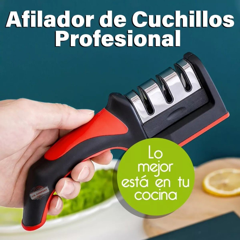 J.H. Company Afilador De Cuchillos Cocina Ergonómico 3 Etapas Manual