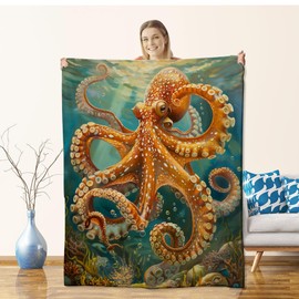 Octopus Blanket for Adults Kids, Flannel Octopus Blankets Gifts, Ocean Animal Octopus Throw Blanket for Sofa Couch Bed Living Room Soft Warm Cozy Octopus Decor 60" x 50"