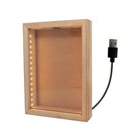 hvfun USB-Powered Wood Shadow Box with LED Lights - 8x11 Inch Display Case for Wine Corks, Keepsakes, and DIY Art-Natural color