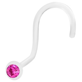 Forbidden Body Jewelry 20g Metal Free BioFlex Clear Nose Screw with 2mm Crystal Gem, Crystal