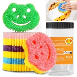 Temperature Washing Up Sponge, Kitchen Sponges, Pack of 5 Colours, Double-Sided Scourer, Cleaning Sponge with Container, Non-Scratching Cleaning Sponge, Dirt Eraser for Dishes, Kitchen, Oven