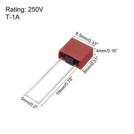 sourcing map 25Pcs DIP Mounted Miniature Square Slow Blow Micro Fuse for Electronic Parts PCB LCD Repair, T1A 1A 250V, Red