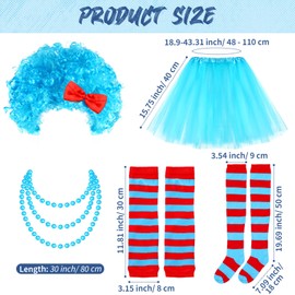 XunYee 10 Pcs Blue Costume Accessories Set With Tutus Skirts Wig Thigh High Striped Socks Arm Warmers Bead Necklace(Royal Blue, Sky Blue)