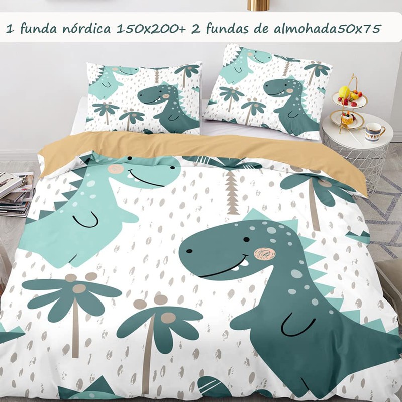 Morbuy Copripiumino per bambini, set da letto singolo blu Dinosaur