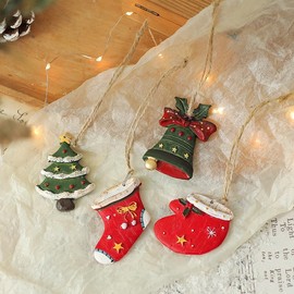 Resin Christmas Tree Decoration Set,DIY Xmas Hanging Decor/Colored Shatterproof fit for Xmas/Winter/New Year Party Supplies (4pcs Snowman Sock)