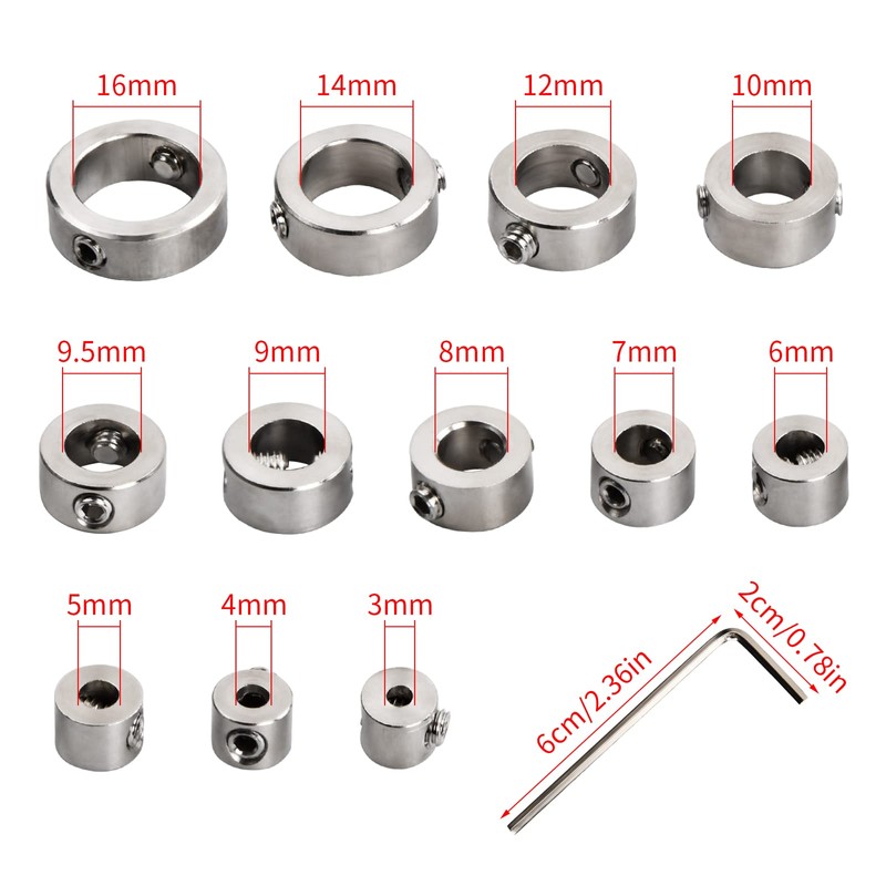 Kioiner 12Pcs Stainless Steel Drill Stop Bit Collar Set, 3-16mm