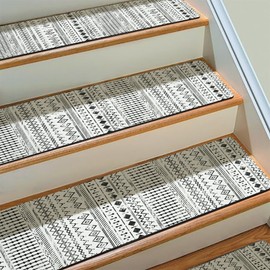 Boho Stair Treads Non Slip - Carpet Stair Treads for Wooden Steps Indoor, Stair Rugs for Kids, Elders and Dog, Stair Runners for Wooden Steps, 15 pcs