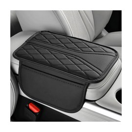 Car Center Console Cover, Leather Auto Armrest Cushion Pad with Two Storage Pockets, Waterproof Arm Rest Box Mat Protective Cover for Sedan SUV Truck, Car Accessories (Black)