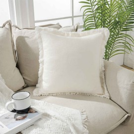 ATLINIA Decor Throw Pillow Cover - Decorative Farmhouse 18x18 Inch Pillows Cover Linen Boho Cushion Cover for Bed Couch Sofa Outdoor Cream