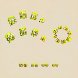 Geometric Patterns Press on Toenails Short Square False Toenails Glossy Yellow Design Toe Nails Reusable Full Cover Toe Nails for Women