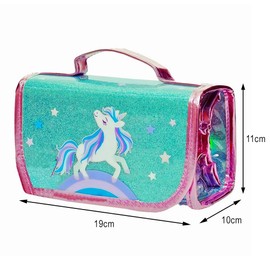 Kids Marker Stationary Set with Unicorn Pencil Case Colouring Arts & Crafts 73 pcs Pens Stickers Unicorn Gift for Girls Aged 5-10 Years (Green)