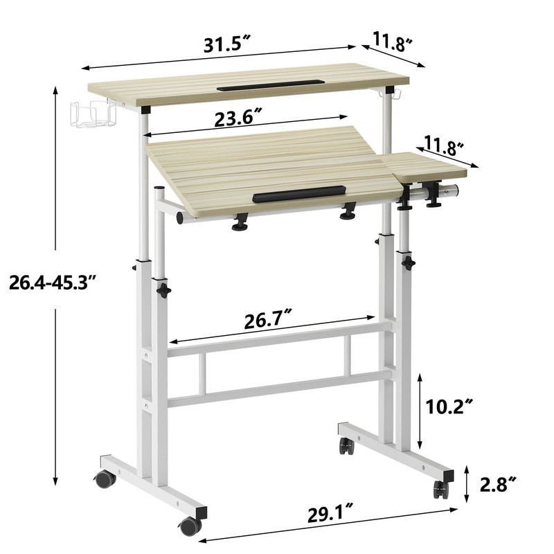 SogesPower 2 Platforms Mobile Laptop Desk Adjustable Side Table Computer
