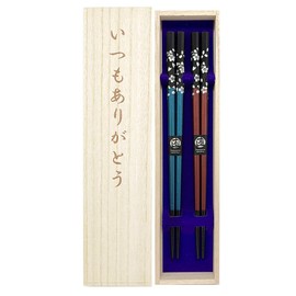 Couples Chopsticks, Silver Cherry Blossoms, Blue, Red, Unisex Size, Anti-Slip, Paulownia Box, Wrapping, Thank You, Gift, Parents, Dad, Mom, Mother's Day, Father's Day, Respect for the Aged Day (54)