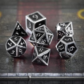 Pen & Paper Polyhedron Dice 7-Piece Metal (Silver/Black Steampunk)