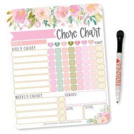 Pink Floral Kids Chore Chart Magnetic, Reward Chart for Kids, Good Behavior Chart for Kids at Home, My Responsibility Chart for Kids, Magnetic Reward Chart for kids Behavior, Chore Chart for One Child