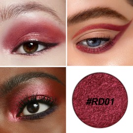 FOCALLURE Eyes On Me Pressed Powder Eyeshadow, Glitter Eye Makeup & Highlight, Long-Lasting, High Pigmented Single Shade Eye Color, Shimmery Finish, Hypoallergenic, RD01 Hell To Pay