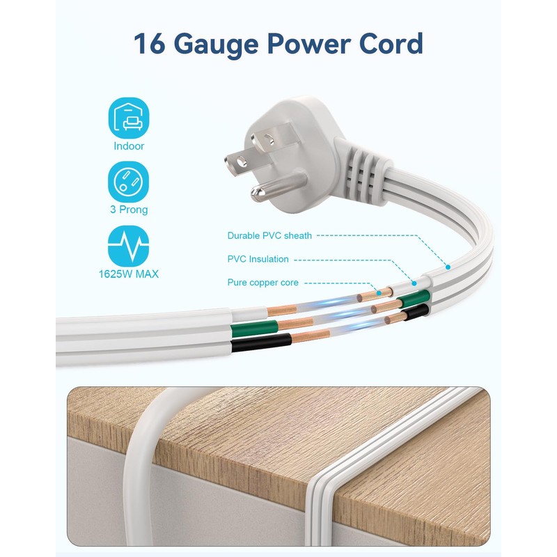 Flat Plug 1 Ft Short Extension Cord 3-Pack White 16AWG