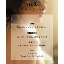 Davimono Parfum for Women (Grade: P), Gentle and Long-Lasting Fragrance, MlSS C0.C0, Jasmine Rose Orange Bergamot Patchouli, Feminine - 0.34 Fl oz Travel Size, NO.03