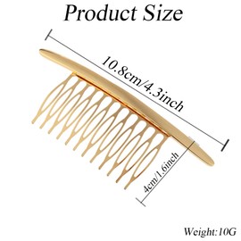 2PCS Smoothly Alloy Hair Slide Comb with Teeth Grip Side Hair Combs Clips Teeth Combs Hair Clip Hair Holder for Women Wedding Hair Clips Hair Accessories (Gold + Silver)
