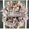 Blessed Hydrangea Floral Dusty Rose Plaid Summer Fall Spring Deco Mesh Wreath, Front Door Wall Entryway, Patio Porch Garden, Living Room Bedroom Wall Decoration, Handmade Handcrafted