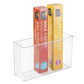 mDesign Plastic Adhesive Mount Storage Organizer Container for Kitchen or Pantry Wall Organization - Space Saving Holder for Sandwich Bags, Foil - 11" Wide - Ligne Collection - Clear