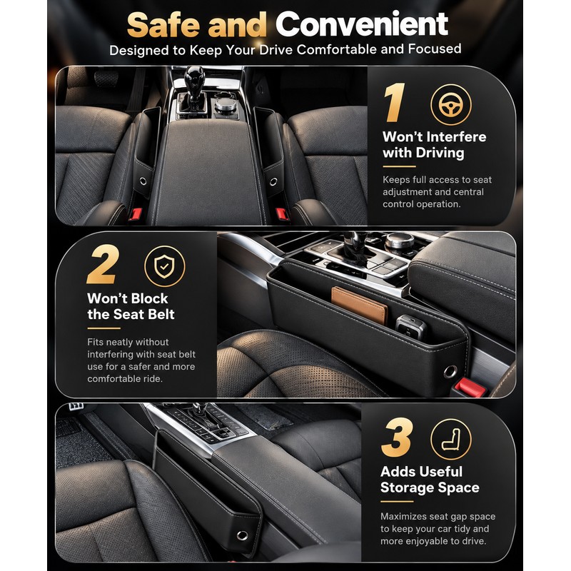 Car Seat Gap Organizer for Everyday Essentials – PU Leather