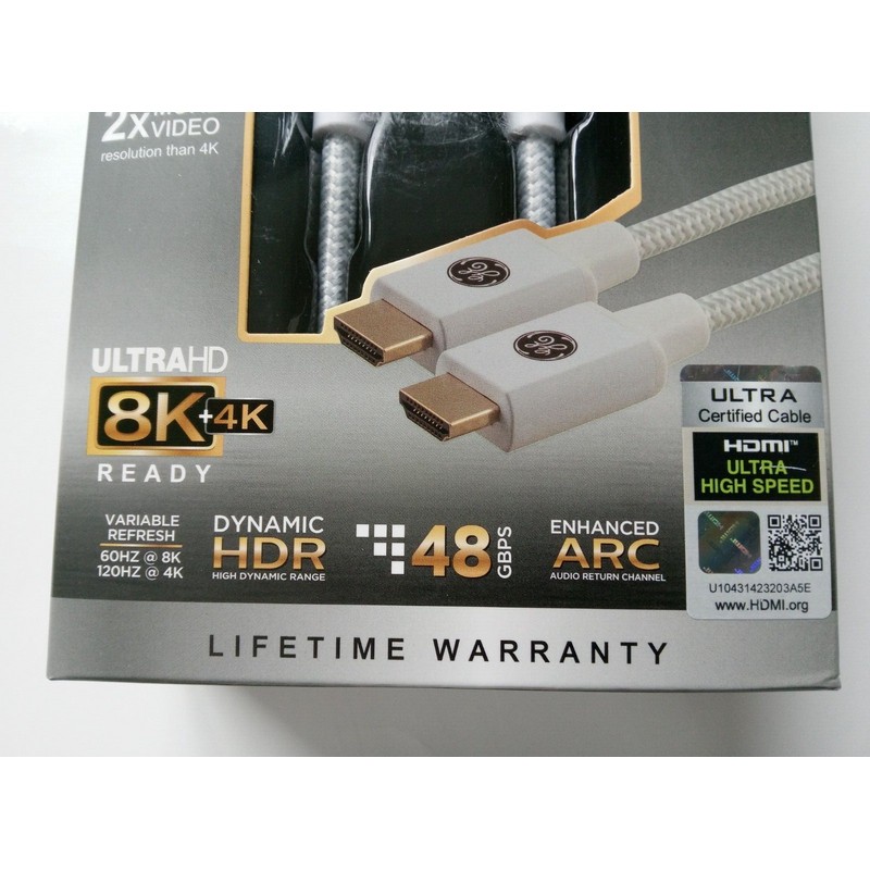GE White Ultrapro Premium HDMI. 8 Ft. VRR. 8K. 4K.