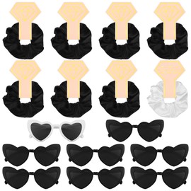 GANGBARU 16Pcs Bridesmaid Proposal Gifts-8 Satin Bridesmaid Scrunchies and 8 Bachelorette Heart Sunglasses Hair Ties Bachelorette Party Favors for Wedding Bridal Shower(White&Black)