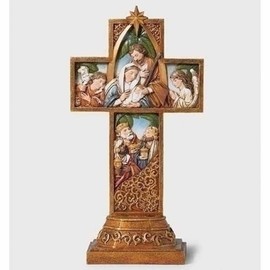 Roman 11.5" Brown Nativity Under Arch Cross Table Top Decor
