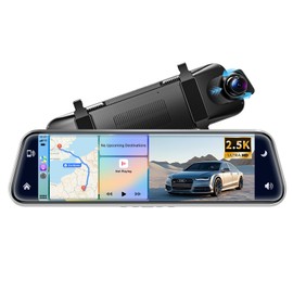 2.5K Mirror Dash Cam Backup with Carplay & Android Auto, 10" Smart Touch Screen with Rear View Mirror Camera for Car, 1080P Front and Rear Dual Dash Cam Wireless, Parking/Reverse Assist, 64GB Card