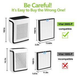 2 Pack Vital 200S Replacement Filter for LEVOIT Vital 200S Vital 200S-P Air Purifier, H13 True HEPA and High-Efficiency Activated Carbon Filter, Vital 200S-RF, LRF-V201-WUS