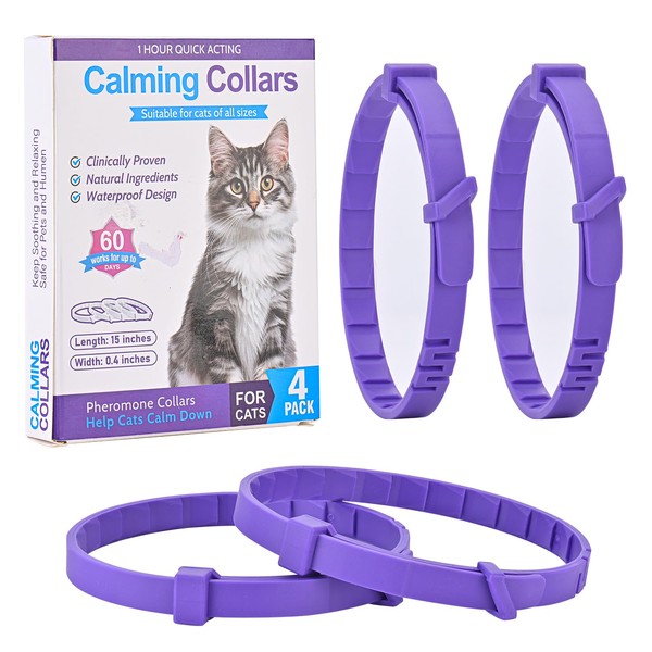 4 Pack Cat Calming Collar – 60-Day Pheromone Relief for