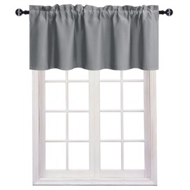 JIUZHEN Blackout Valance Short Curtains for Kitchen - Rod Pocket Valances Solid Curtains for Small Window Living Room Bedroom Darkening Bathroom, 42 x 18 Inch Length,Grey,1 Panel