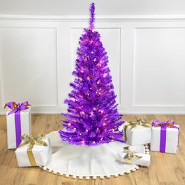 Northlight Pre-Lit Medium Artificial Pine Christmas Tree - 4' - Purple - Clear Lights