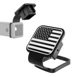 2 Inch Rubber Trailer Hitch Cover, Dustproof American Flag Hitch Cover Tube Plug Cap, Square Mouth Receiver Tube Plug Insert for Most Vehicles, Car Exterior Accessories (Silver)
