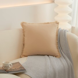 YunJeude Cushion Cover 17.7 x 17.7 inches (45 x 45 cm), Scandinavian 2 Piece Set, Stylish, Cute, Plain, Cotton, Tassel, Fringe, Simple, Zipper, Interior, Home Decoration, Car, Room Decoration, Four