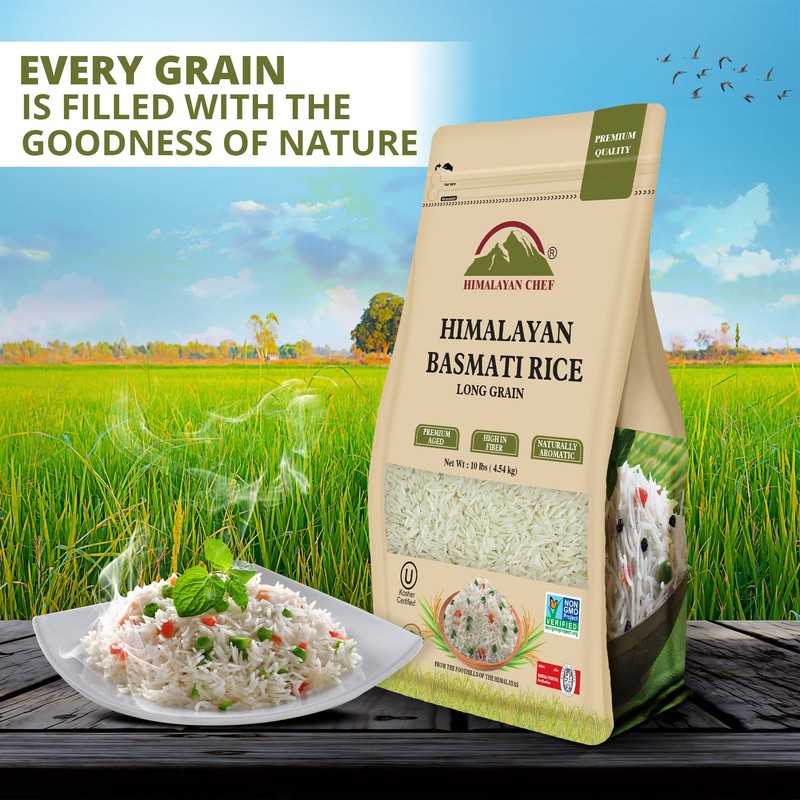 Himalayan Chef Basmati Rice,Extra Long Grain Rice Fluffy Quick Cooking