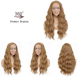 JOOVAMYUN 26 Inch 13x4x1 T Part Water Wave Synthetic Lace Front Wig Glueless Lace Front Wigs Synthetic Natural Hairline Heat Resistant Glueless Middle Part Lace Wigs
