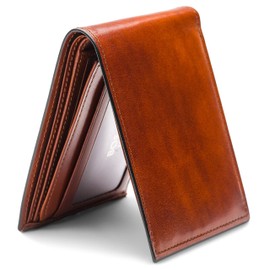 Bosca Bosca Men's Old Leather Bifold Wallet with ID Window and Card Slots - Italian Leather, Durable and Stylish - Amber Brown