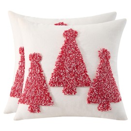 Tosleo Christmas Pillow Covers 20 x 20 inch Set of 2 Red Christmas Tree Throw Pillow Cover Christmas Party Decors Winter Holiday Soft Cushion Case for Sofa Couch Bed Living Room