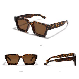 WDZAYXC Vintage Rectangular Sunglasses for Women Men Chunky Rectangle Sunglasses Retro Eyewear UV400 Protection(Leopard/Tea)