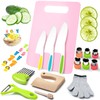Kindermesser - 25-teiliges Kinder-Küchenmesser-Set für sicheres Kochen mit Holzmesser, Kinderschutzhandschuhen, Schneidebrett und mehr – Montessori Messer und Kinder Küchenmesser für kleine Köche