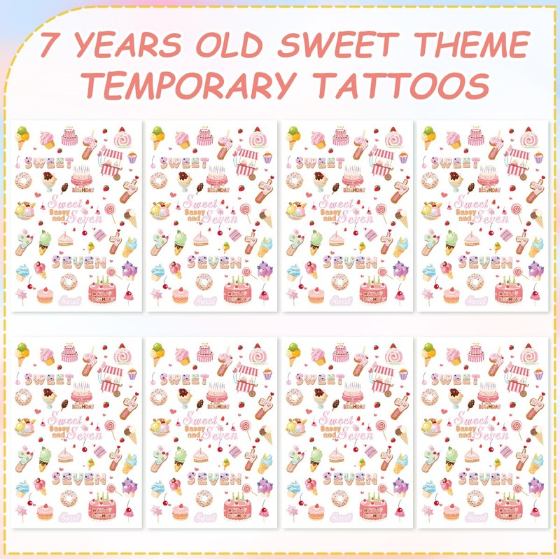 8 Sheets Sweet Sassy and Seven Birthday Decorations 200+ Sweet