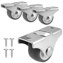 HONSNKS 4 Pcs 1 Inch Mini Fixed Caster Wheels, Steel Top Plate Silent TPE Rubber Wheels, Low Profile Casters for Cabinets, Trundle Beds & Small Appliances, with Screws (Gray)