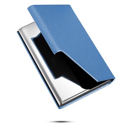 [MUCO] Business Card Holder Business Card Case Luxury PU Leather & Stainless Steel Business Card Holder Wallet Credit Card ID Case/Holder for Men and Women - Keep Business Cards Clean, blue (sky blue)