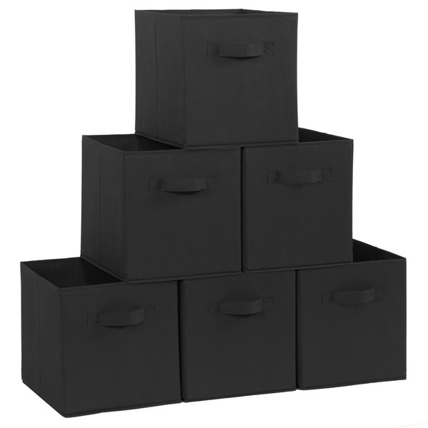 STORAGE MANIAC Storage Cubes, 11 Inch Durable 6 Pack Fabric Foldable Collapsible Bins with Handles for Organization, Closet, Shelves, Offices, Toys, Black