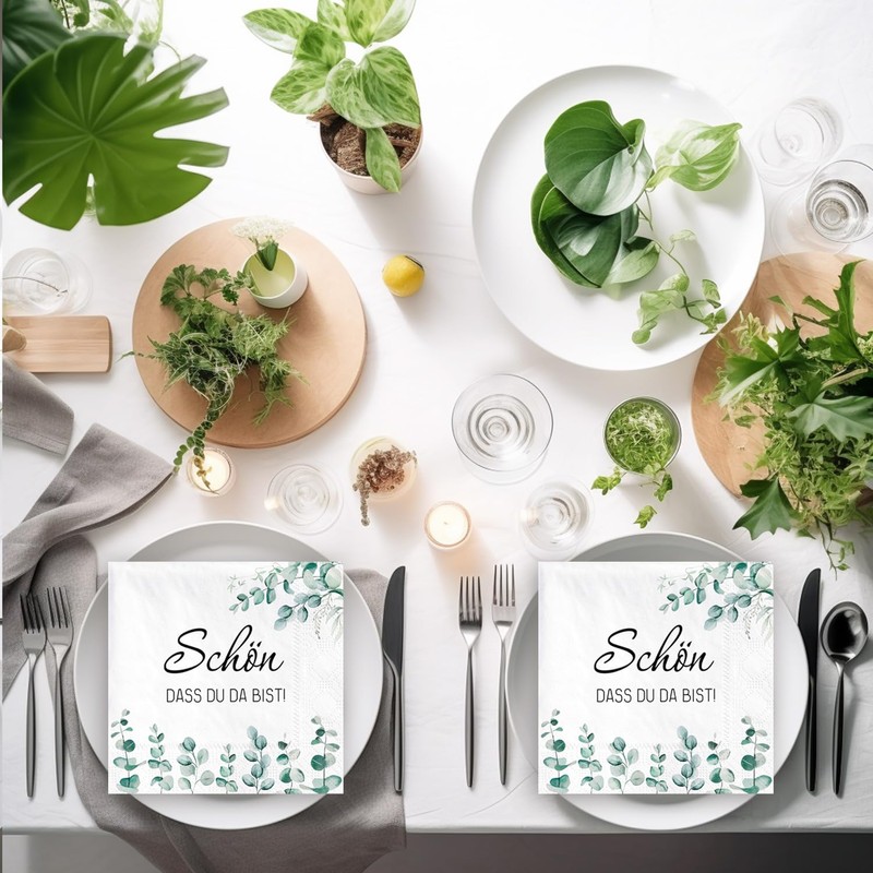 Pack of 40 Serviettes Schön Dass Du Da Bist, Eucalyptus