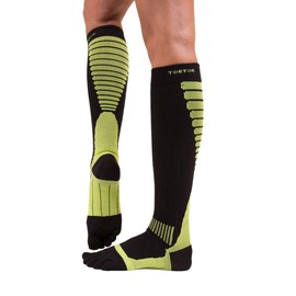 TOETOE - Men, Women Sports CoolMAX Patterned Compression Knee-High Toe Socks, Hygienic, Breathable - 1 pair - Black&Green- S/M/L